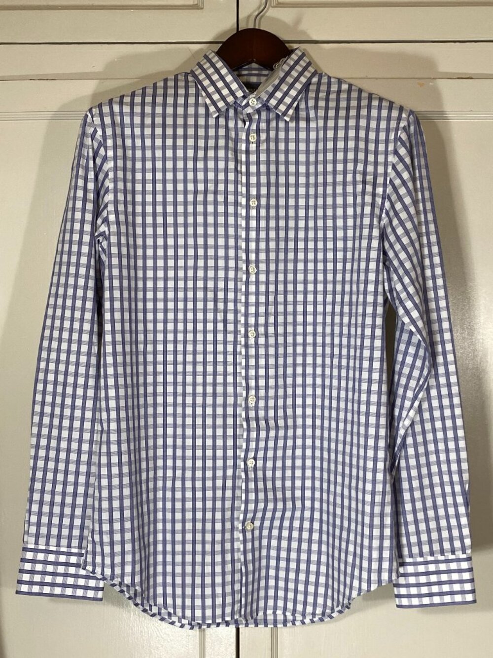 ARMANI COLLEZIONI Slim Fit Blue White Check Dress Shirt Cotton 15.5 ($195) NWT